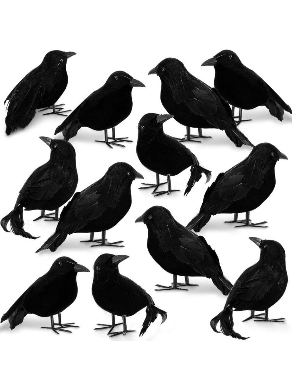 Realistic Black Fake Crows - 12 Pcs Raven Birds for Halloween Decor & Party